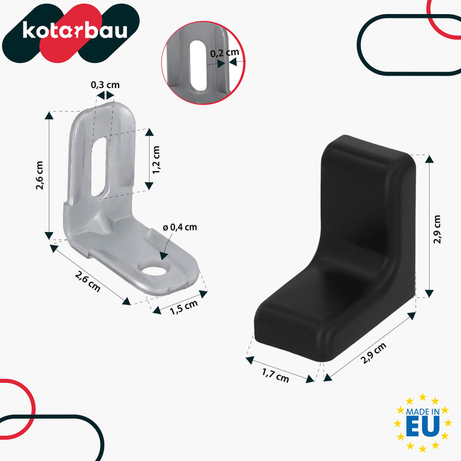 Komandorek kątownik meblowy z zaślepką czarny