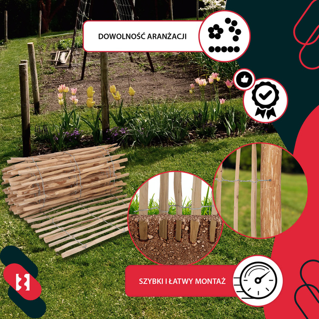 Płotek leszczynowy ogrodzenie obrzeże palisada łupanka 90 cm