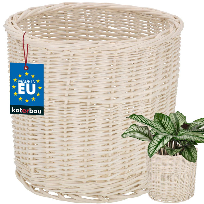Osłonka doniczka wiklinowa pleciona naturalna fi 25 cm - Kolor biały