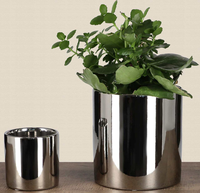 Doniczka donica srebrna ceramiczna połysk fi 200